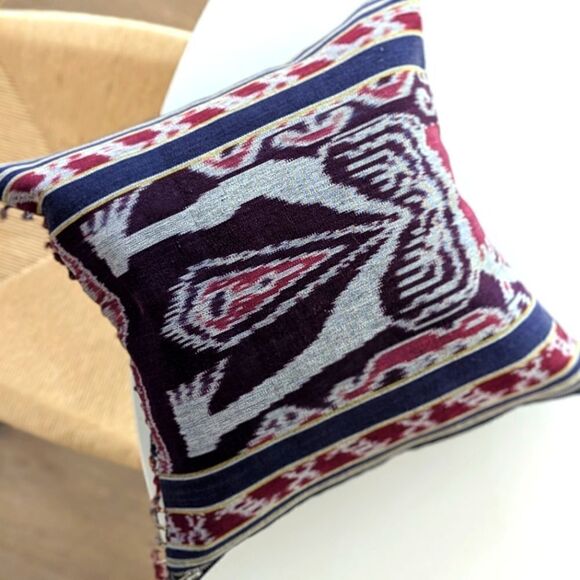 Linen & Denim Ikat Fringe Throw Pillow V2 - Picture 1 of 5